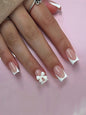 Glamorous 24Pcs Short Square French Press-On Nails Set with Chic White French Tips & Bow Design - Glossy Finish, Includes Jelly Gel & Buffer, Perfect for Parties, Weddings, Casual & Holiday Wear, Reusable Nail Supplies