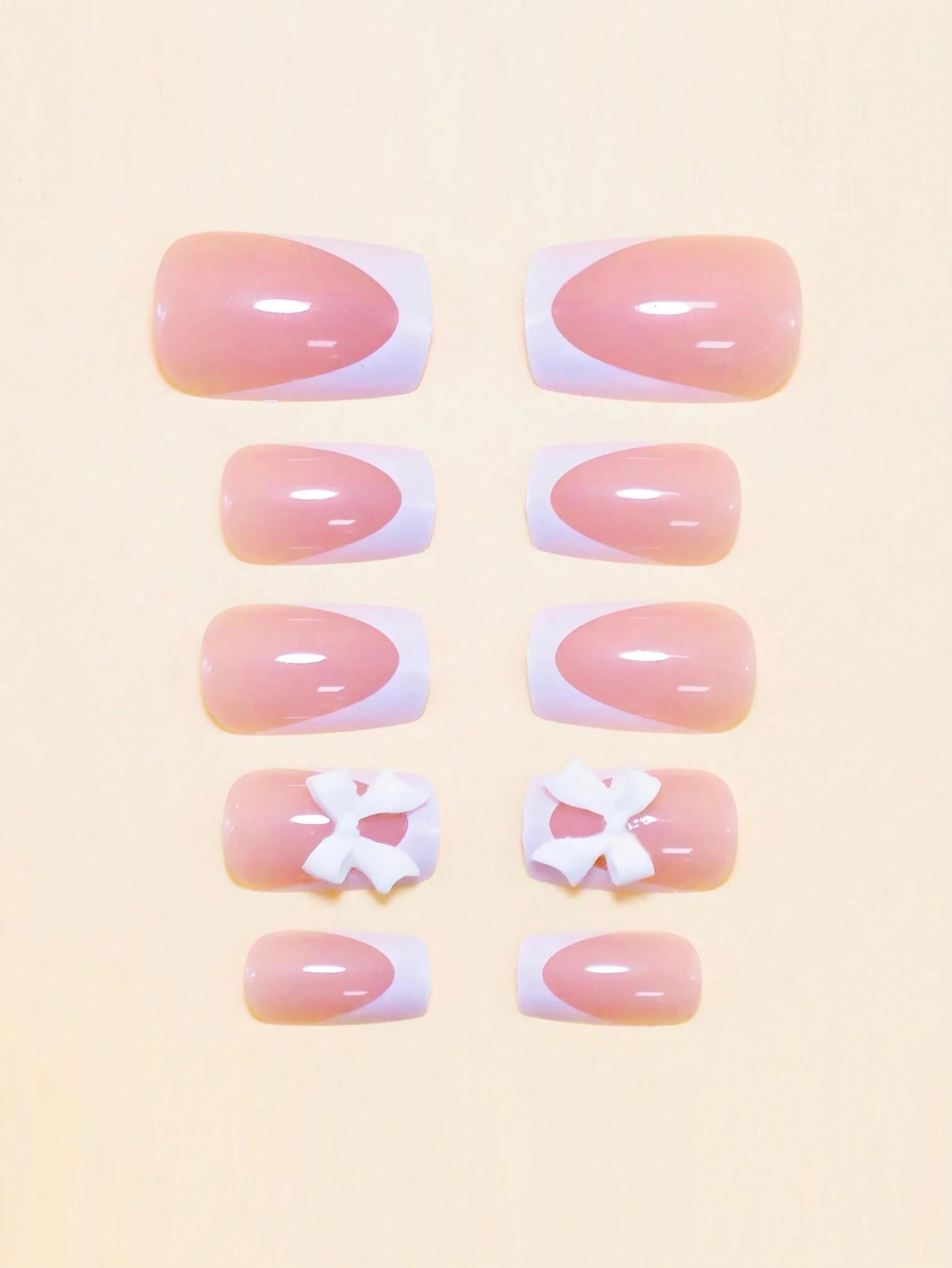 Glamorous 24Pcs Short Square French Press-On Nails Set with Chic White French Tips & Bow Design - Glossy Finish, Includes Jelly Gel & Buffer, Perfect for Parties, Weddings, Casual & Holiday Wear, Reusable Nail Supplies