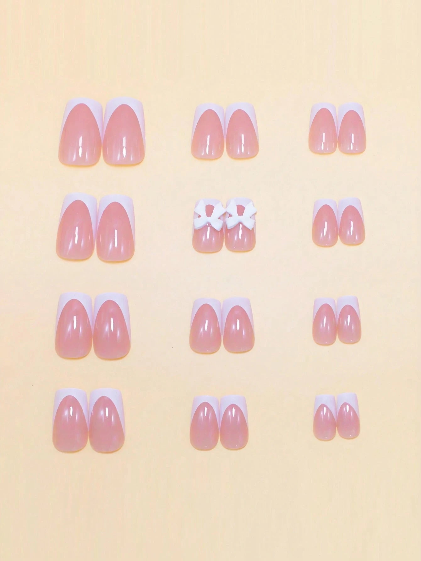 Glamorous 24Pcs Short Square French Press-On Nails Set with Chic White French Tips & Bow Design - Glossy Finish, Includes Jelly Gel & Buffer, Perfect for Parties, Weddings, Casual & Holiday Wear, Reusable Nail Supplies