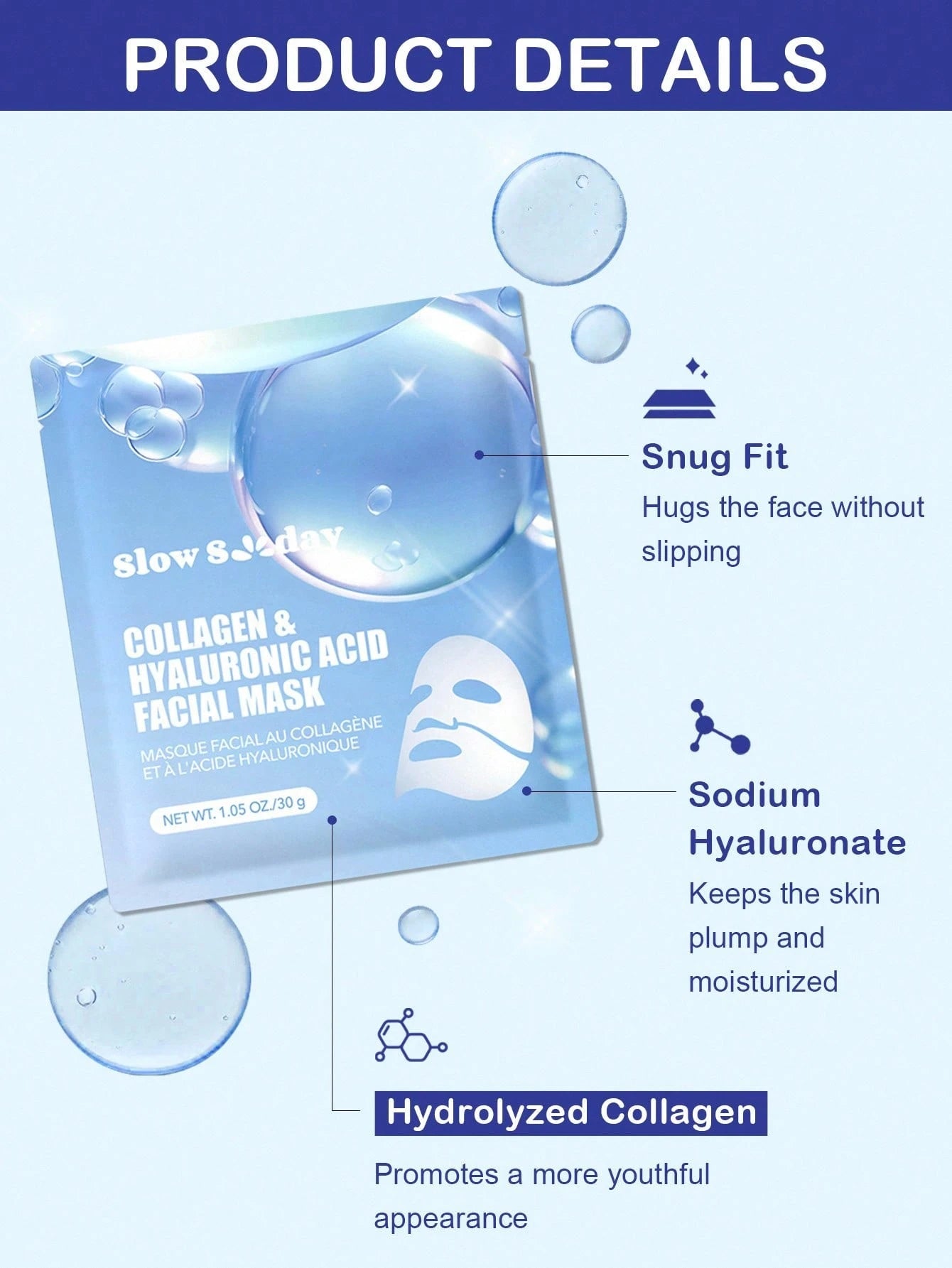 Revitalize Your Skin with Slowsunday Collagen & Hyaluronic Acid Facial Mask - Deep Moisturizing Korean Jelly Mask for Elasticity & Smoothness - Perfect Holiday Gift for Thanksgiving, Christmas & New Year