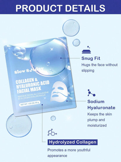 Revitalize Your Skin with Slowsunday Collagen & Hyaluronic Acid Facial Mask - Deep Moisturizing Korean Jelly Mask for Elasticity & Smoothness - Perfect Holiday Gift for Thanksgiving, Christmas & New Year