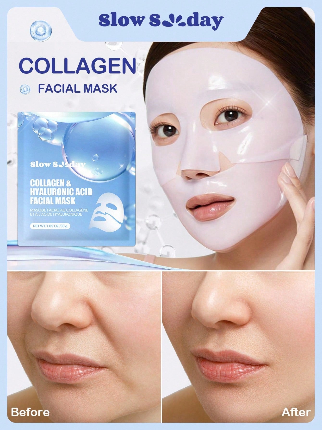 Revitalize Your Skin with Slowsunday Collagen & Hyaluronic Acid Facial Mask - Deep Moisturizing Korean Jelly Mask for Elasticity & Smoothness - Perfect Holiday Gift for Thanksgiving, Christmas & New Year