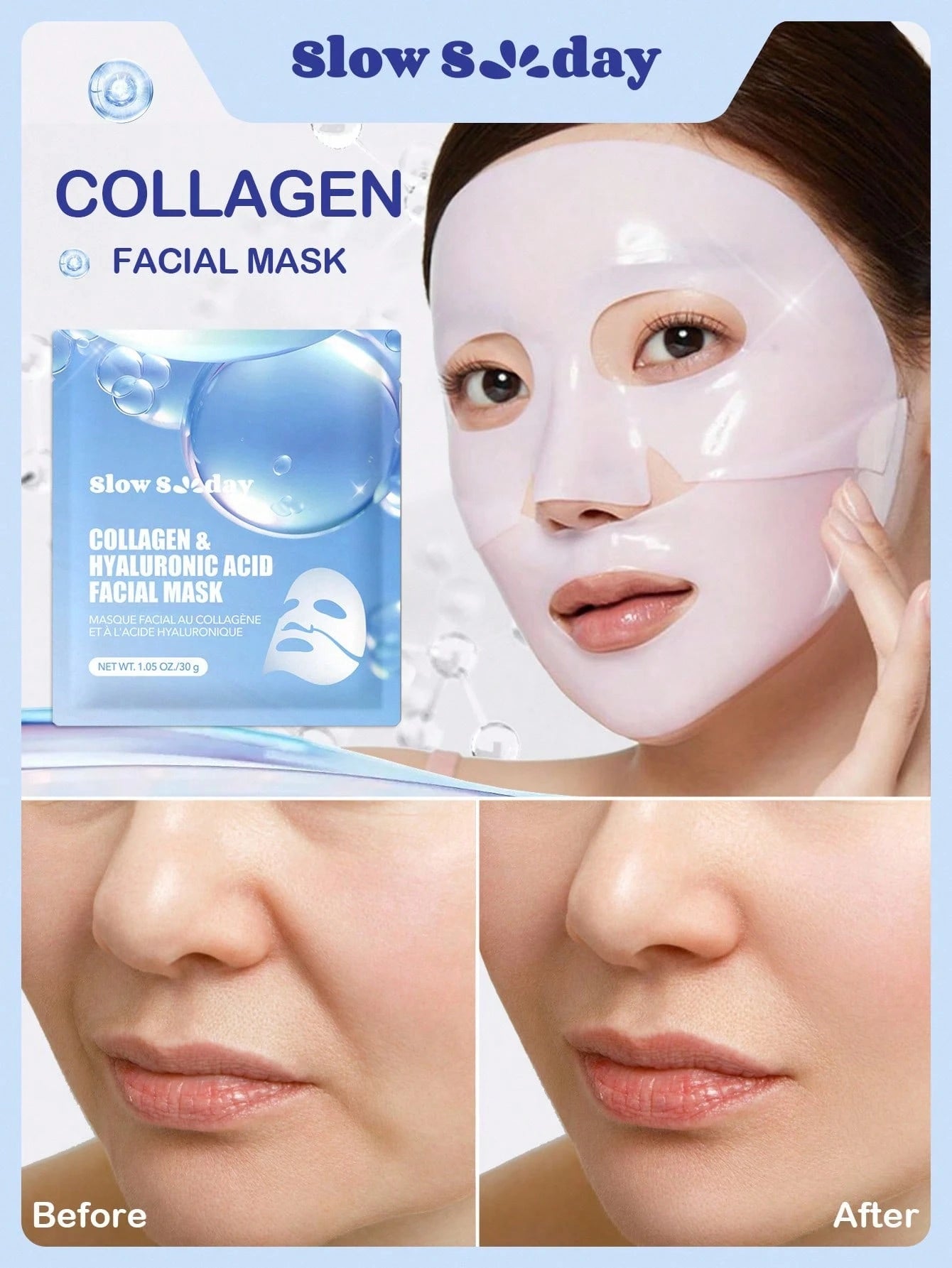 Revitalize Your Skin with Slowsunday Collagen & Hyaluronic Acid Facial Mask - Deep Moisturizing Korean Jelly Mask for Elasticity & Smoothness - Perfect Holiday Gift for Thanksgiving, Christmas & New Year