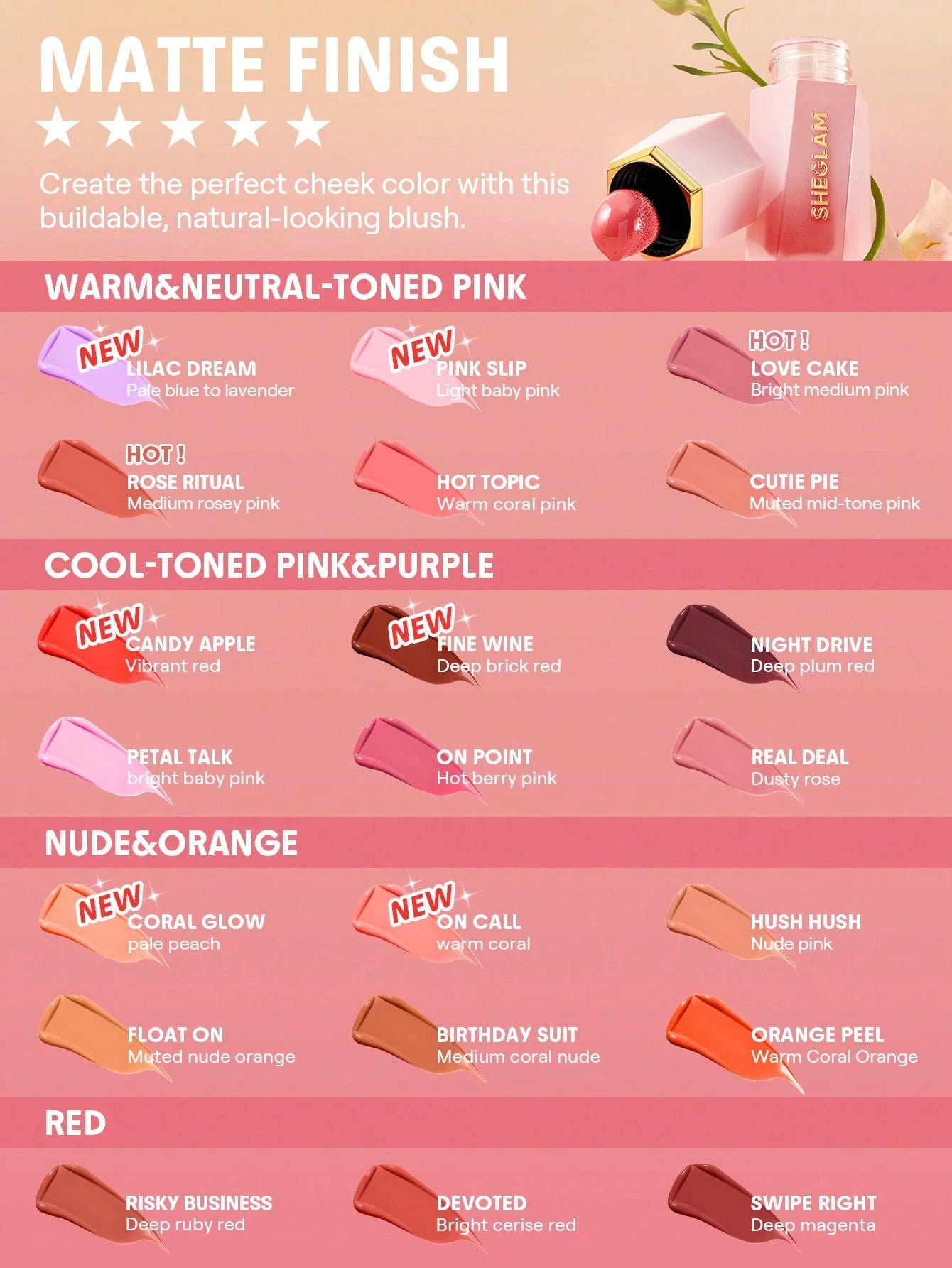 SHEGLAM Color Bloom Liquid Blush - Long Lasting Matte Gel Cream Blush in Love Cake - Highly Pigmented, Lightweight, Perfect for Winter and Y2K Fashion - Ideal Gift for Birthday and Christmas