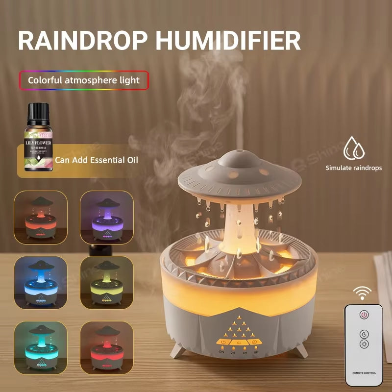 Rain Cloud Humidifier with Remote - Magical Raindrop Diffuser & Mushroom Air Humidifier with Soothing Rain Lamp