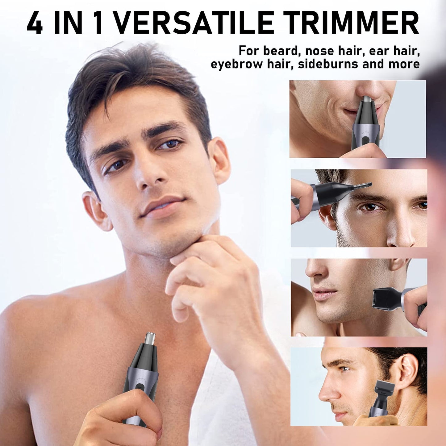 Rechargeable Waterproof Nose Hair Trimmer & Eyebrow Beard Groomer for Men