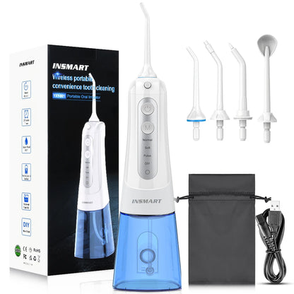 Portable Waterproof Oral Irrigator & Teeth Whitening Water Flosser - 300ML Dental Water Jet Cleaner
