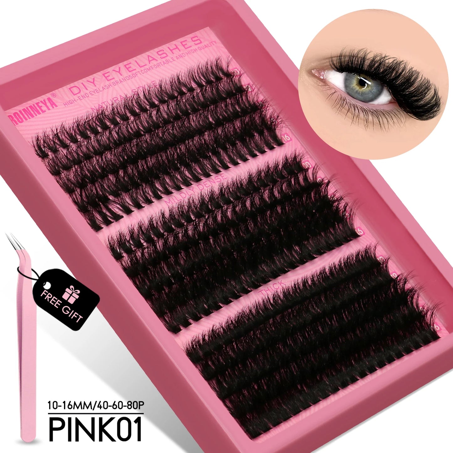 GROINNEYA 3D Faux Mink Cluster Lashes Kit - Achieve Stunning Volume with Wispy Eyelash Extensions