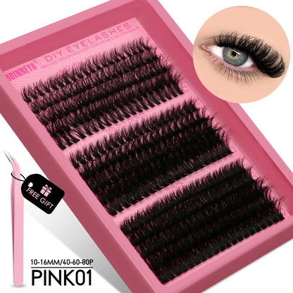 GROINNEYA 3D Faux Mink Cluster Lashes Kit - Achieve Stunning Volume with Wispy Eyelash Extensions