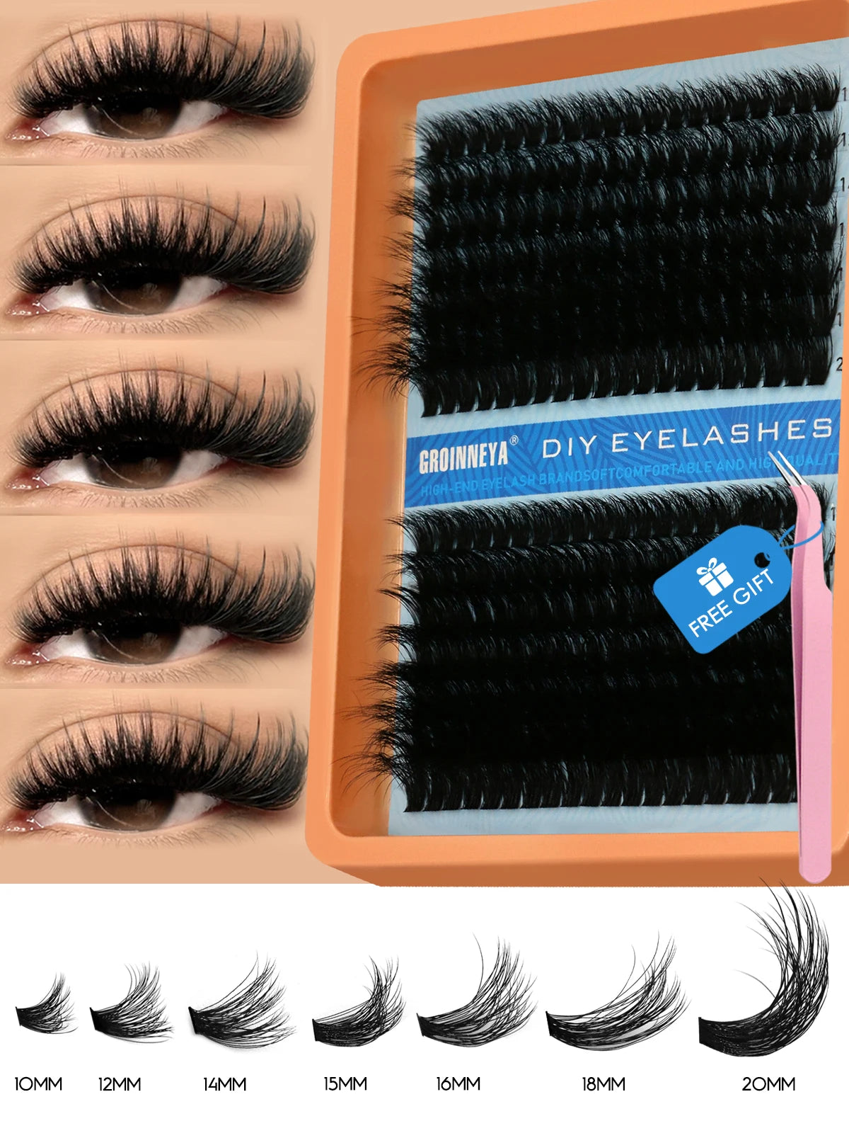 GROINNEYA 3D Faux Mink Cluster Lashes Kit - Achieve Stunning Volume with Wispy Eyelash Extensions