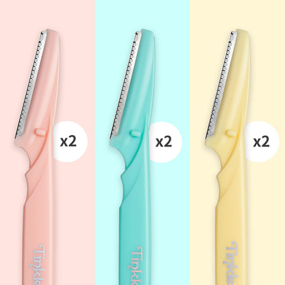 Tinkle Dermaplaning Tool 6-Pack - Effortless Peach Fuzz & Eyebrow Trimming for Women, Safe & Easy Gift Idea!