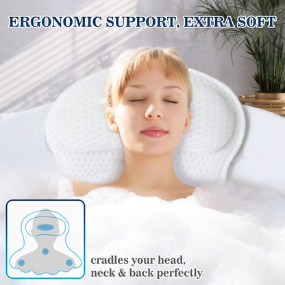 Ultimate Luxury Bath Pillow - Soft 4D Mesh with Non-Slip Suction Cups for Neck & Back Support - Ideal Spa Gift for Relaxation