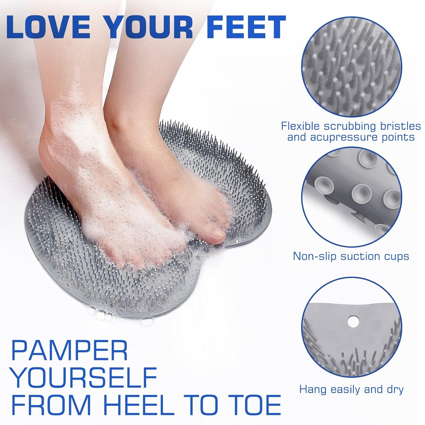 Ultimate Exfoliating Shower Foot Scrubber Mat with Suction Cups - Wall-Mounted Back Washer for All!