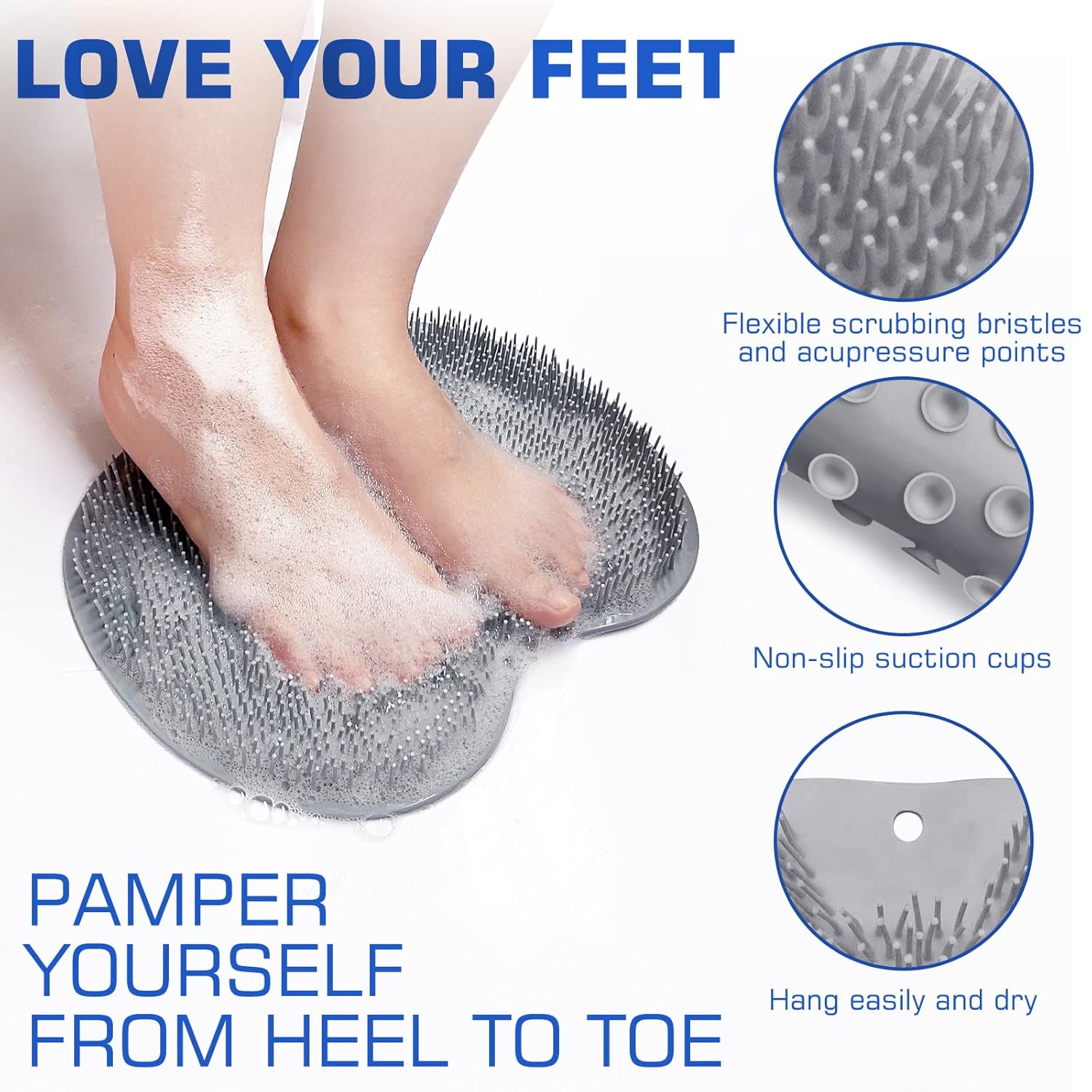 Ultimate Exfoliating Shower Foot Scrubber Mat with Suction Cups - Wall-Mounted Back Washer for All!