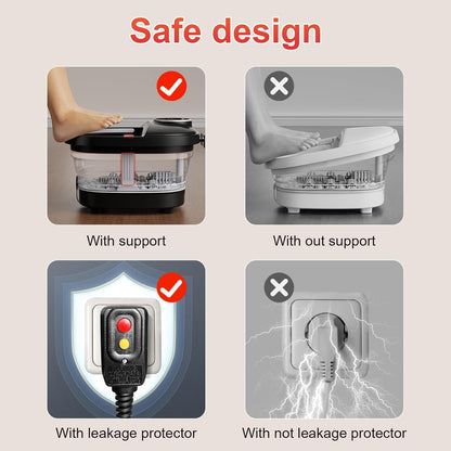 Ultimate Relaxation: Collapsible Foot Spa Bath with Heat, Massage, Temperature Control & Bubbles - Soothing Red Light (Black)