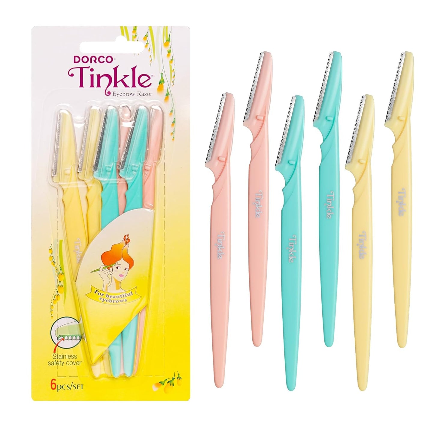 Tinkle Dermaplaning Tool 6-Pack - Effortless Peach Fuzz & Eyebrow Trimming for Women, Safe & Easy Gift Idea!