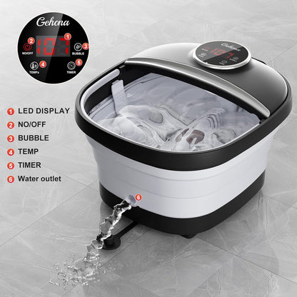 Ultimate Relaxation: Collapsible Foot Spa Bath with Heat, Massage, Temperature Control & Bubbles - Soothing Red Light (Black)
