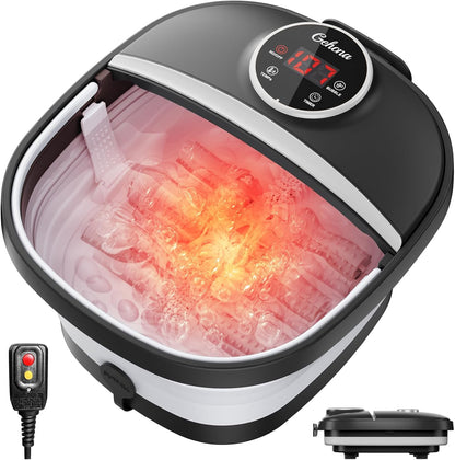 Ultimate Relaxation: Collapsible Foot Spa Bath with Heat, Massage, Temperature Control & Bubbles - Soothing Red Light (Black)