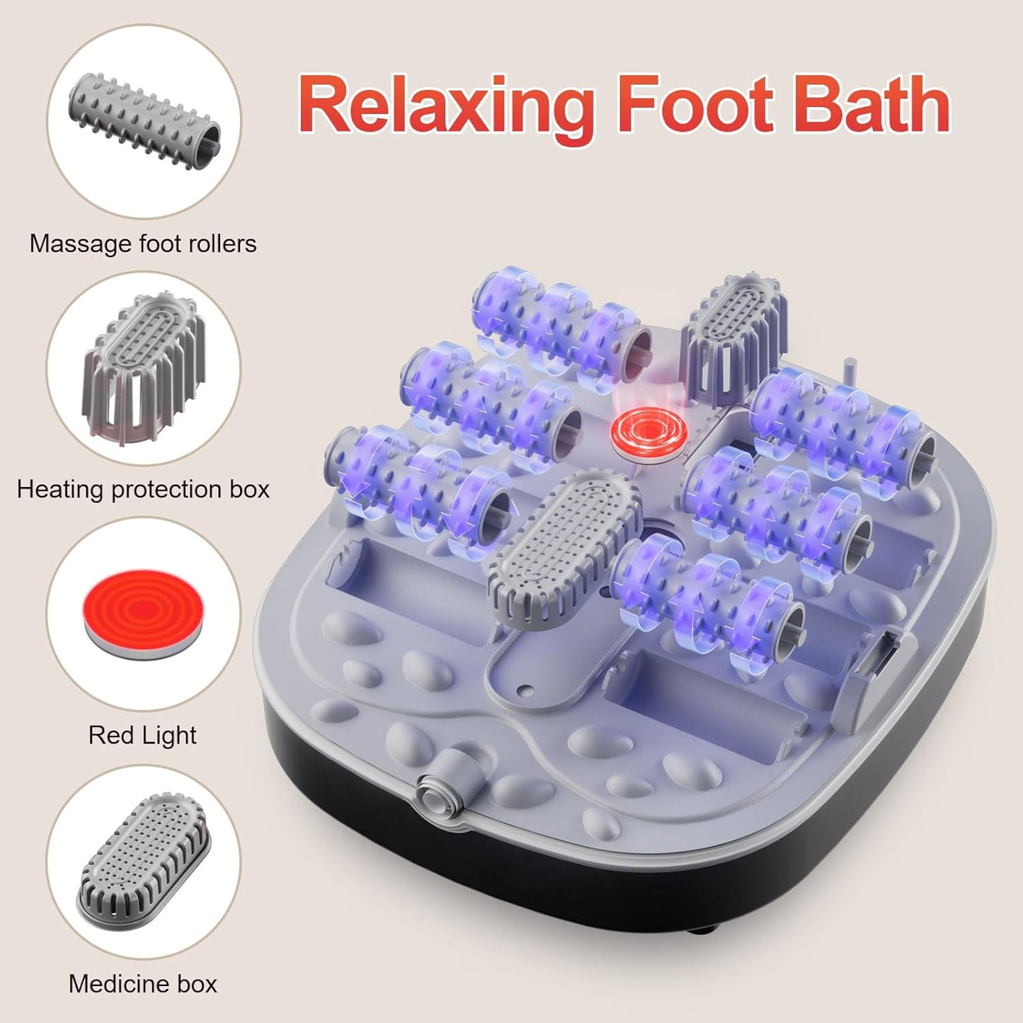 Ultimate Relaxation: Collapsible Foot Spa Bath with Heat, Massage, Temperature Control & Bubbles - Soothing Red Light (Black)