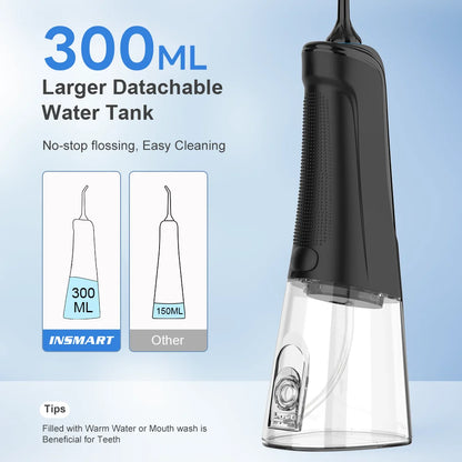 Portable Waterproof Oral Irrigator & Teeth Whitening Water Flosser - 300ML Dental Water Jet Cleaner