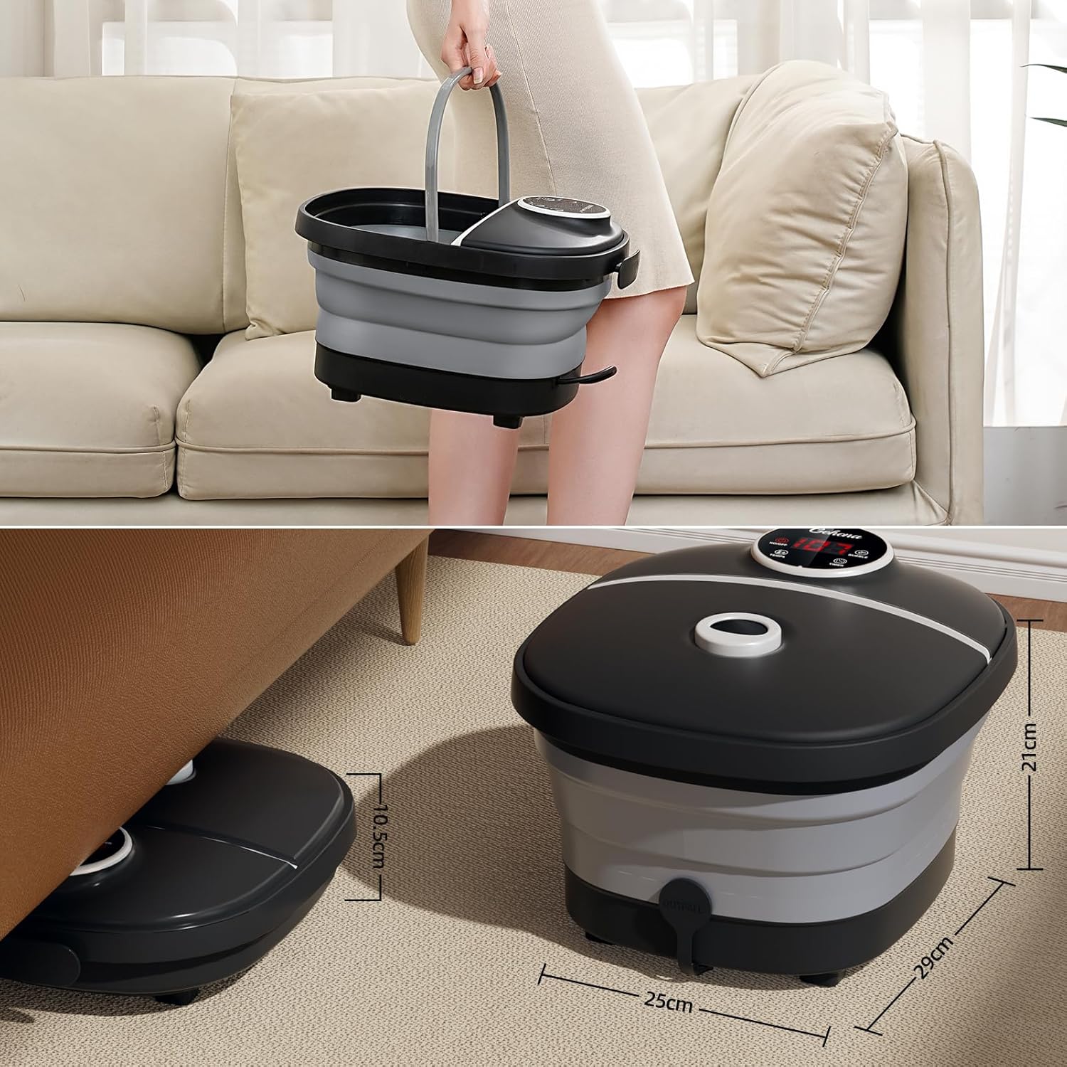 Ultimate Relaxation: Collapsible Foot Spa Bath with Heat, Massage, Temperature Control & Bubbles - Soothing Red Light (Black)