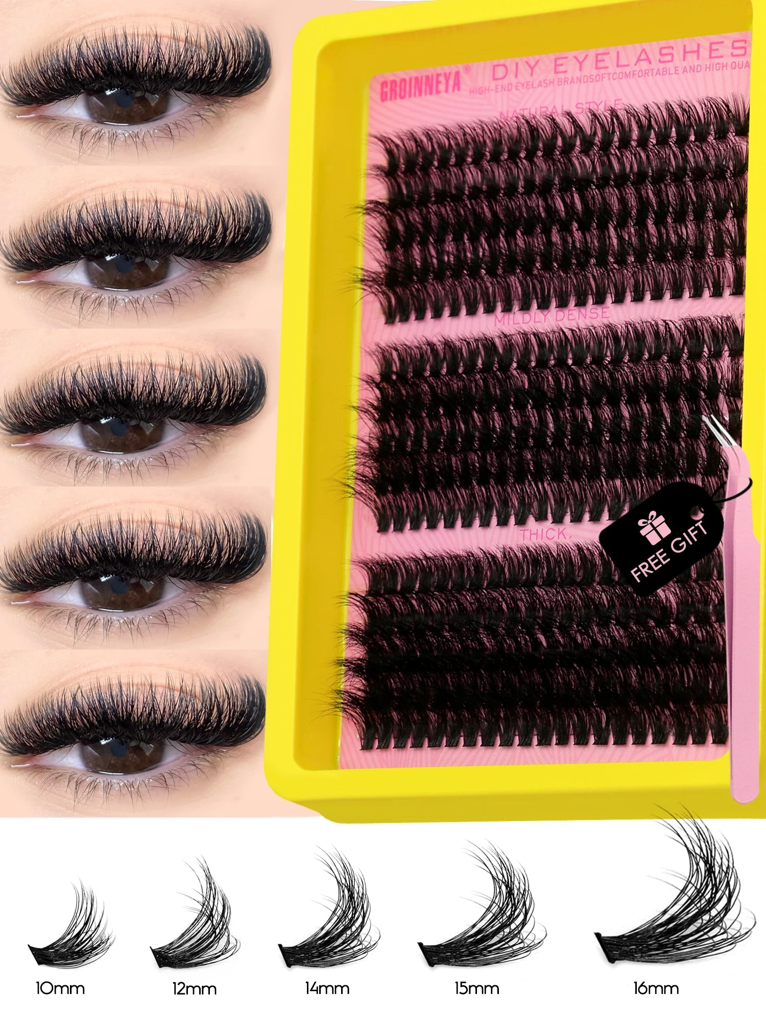 GROINNEYA 3D Faux Mink Cluster Lashes Kit - Achieve Stunning Volume with Wispy Eyelash Extensions