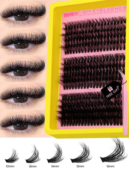 GROINNEYA 3D Faux Mink Cluster Lashes Kit - Achieve Stunning Volume with Wispy Eyelash Extensions