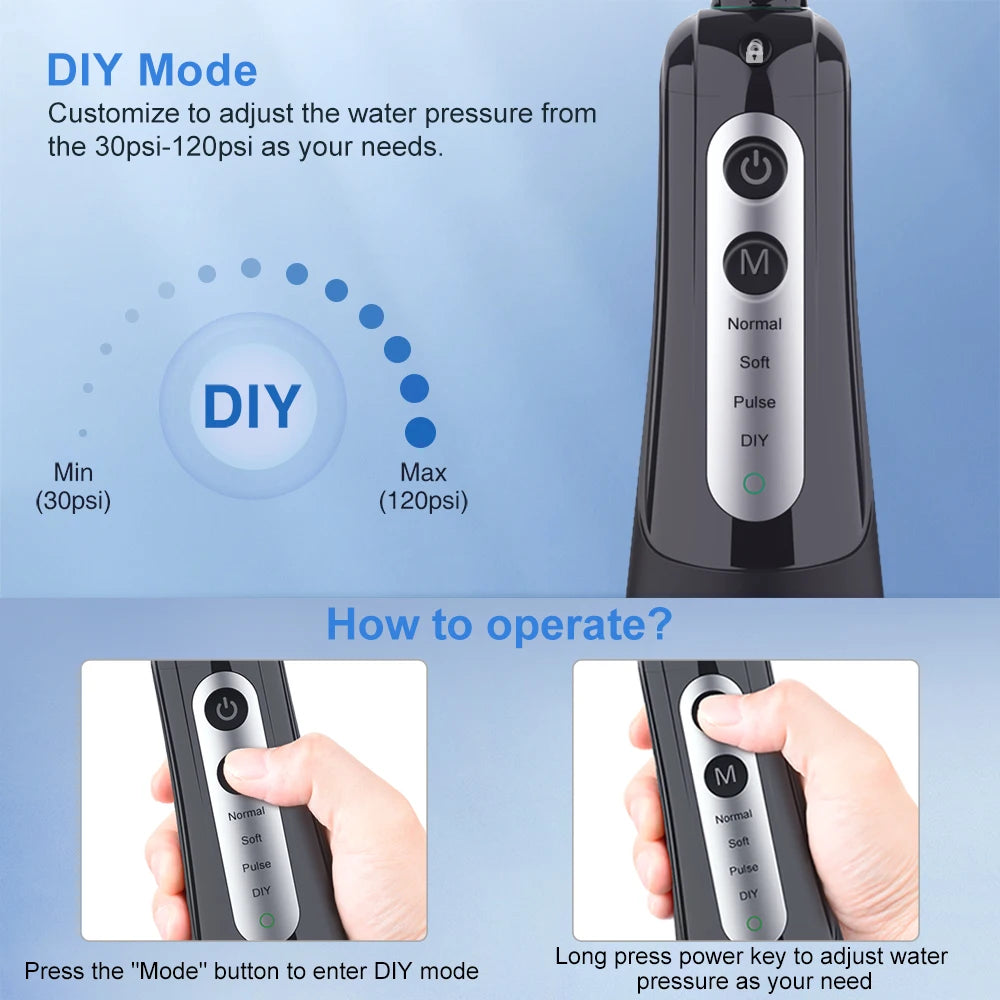 Portable Waterproof Oral Irrigator & Teeth Whitening Water Flosser - 300ML Dental Water Jet Cleaner