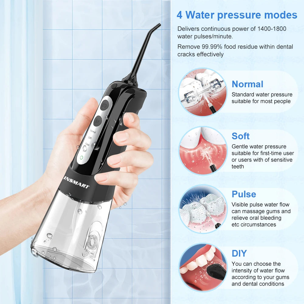 Portable Waterproof Oral Irrigator & Teeth Whitening Water Flosser - 300ML Dental Water Jet Cleaner