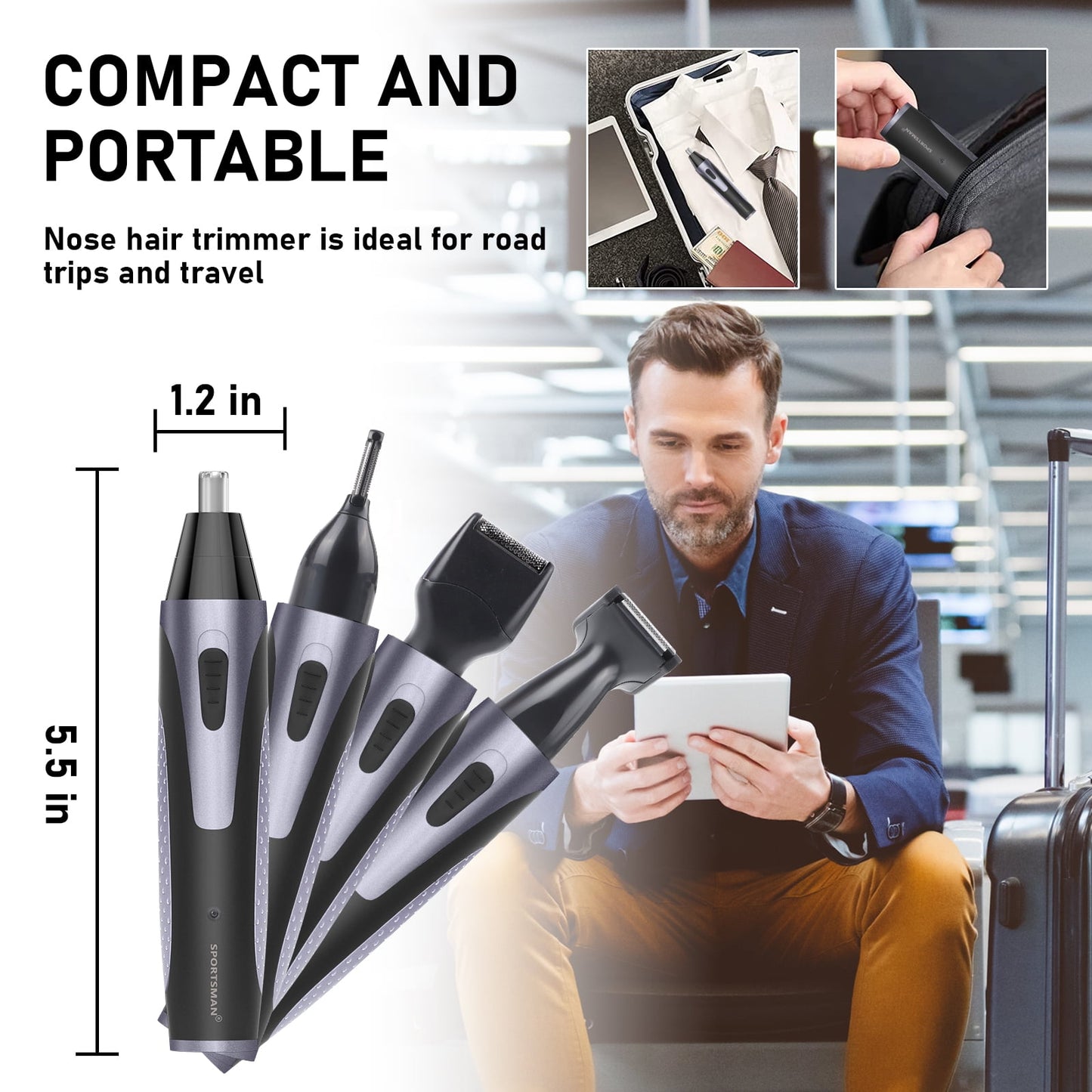 Rechargeable Waterproof Nose Hair Trimmer & Eyebrow Beard Groomer for Men