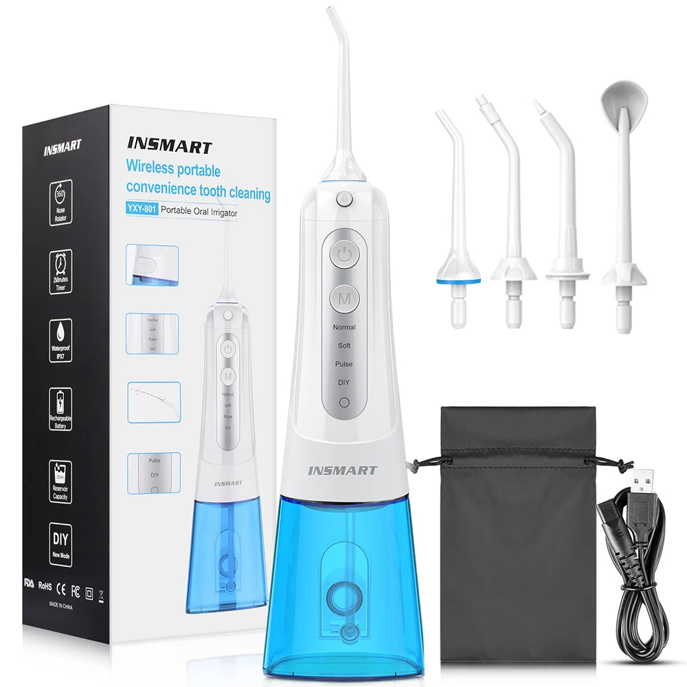 Portable Waterproof Oral Irrigator & Teeth Whitening Water Flosser - 300ML Dental Water Jet Cleaner