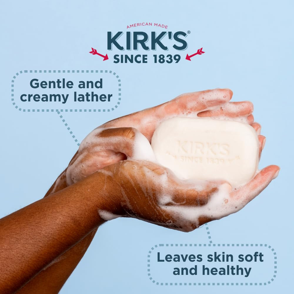 Kirk's Premium Coconut Oil Castile Soap - Fragrance-Free, Vegan, Non-GMO - Gentle for All Skin Types - 6 Pack of 4 Oz Bars